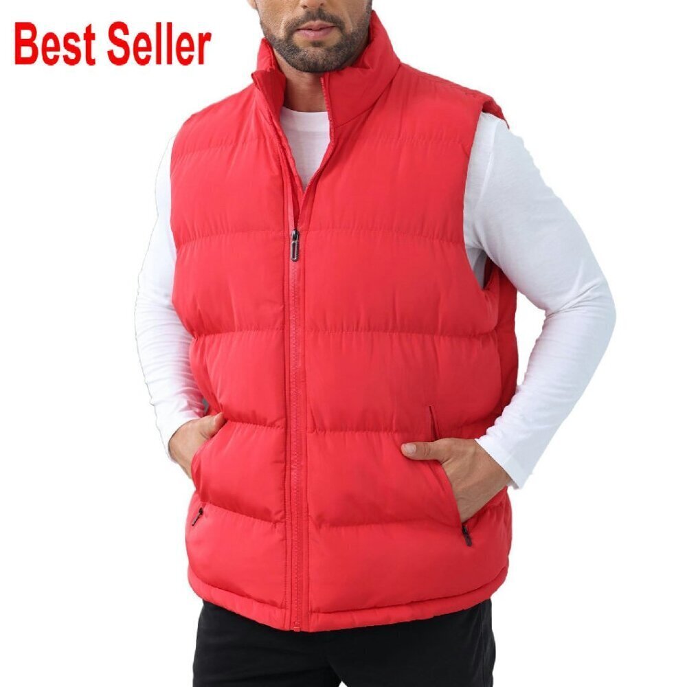 Men's Puffer Vest Winter Zipper Outerwear Warm Water-Resistant Sleeveless Jacket